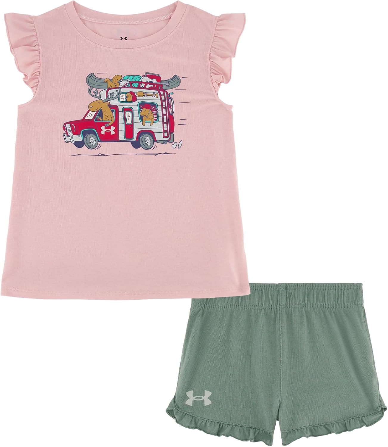 Under Armour Girls 2-Piece Short Sleeve Graphic Tee and Shorts Set, Outdoor Collection