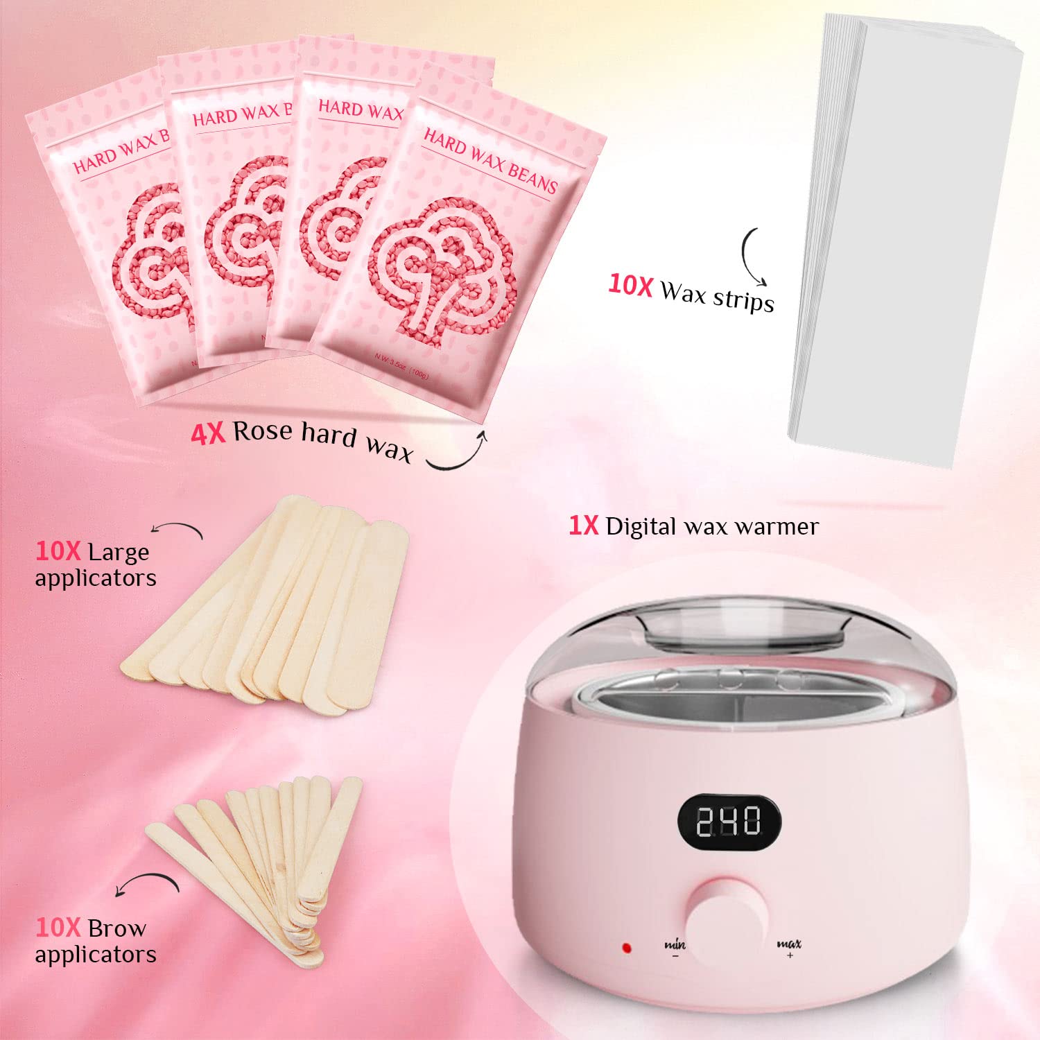 Waxing Kit, Digital Wax Warmer Kit for Coarse Hair Removal, Home Wax