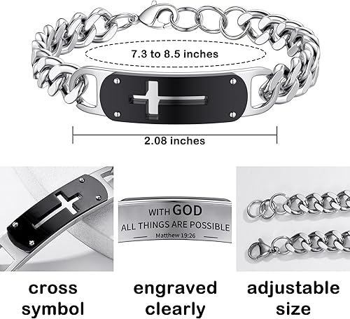 Miniatura 4 de Pulsera de cruz para hombres y niños, pulsera de cadena de cruz cubana de acero inoxidable, versículo de la Biblia, regalo de joyería cristiana,