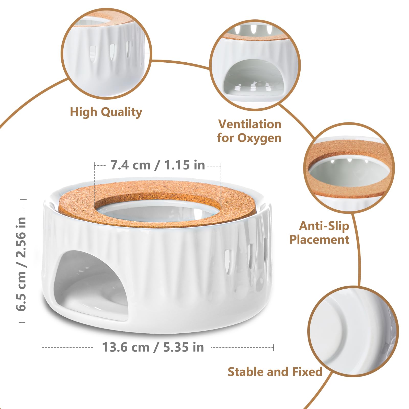 ecooe Ceramiczny podgrzewacz do herbaty, porcelanowy, pusty design