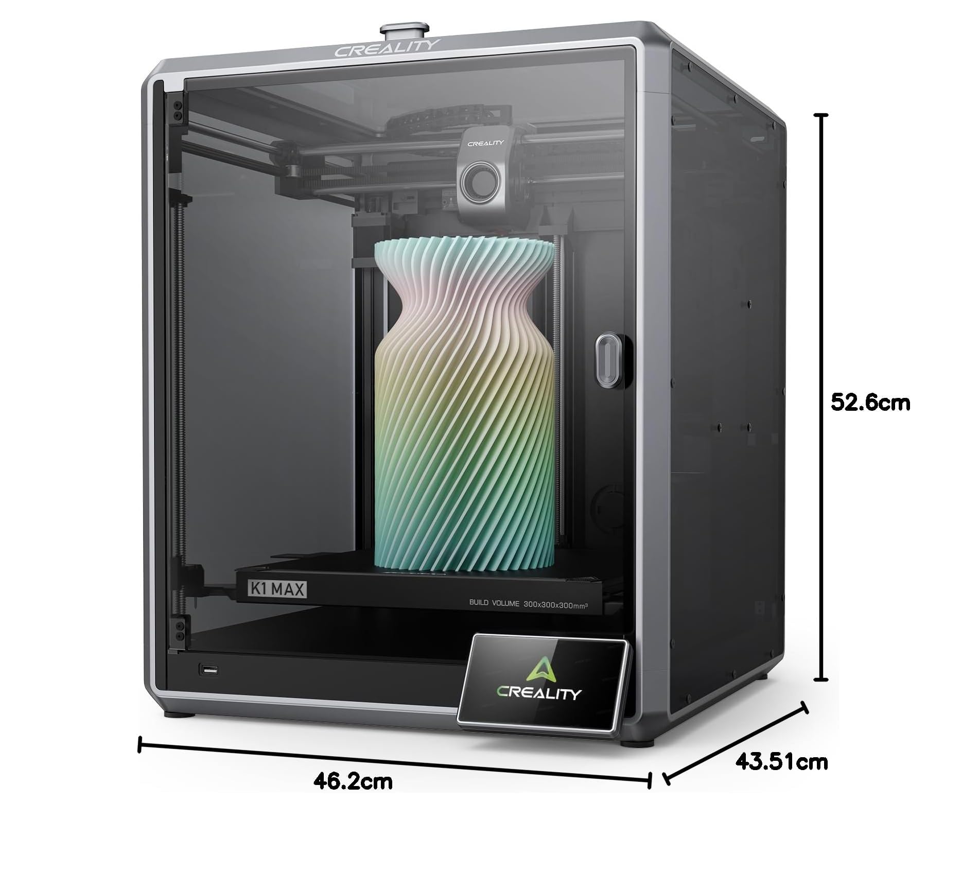 Creality Official K1 Max Imprimante 3D, Haute Vitesse 600mm/s Max avec Mise à Niveau Automatique, Double Refroidissement, Fonction AI Intelligente, Taille d'impression (300x300x300mm)