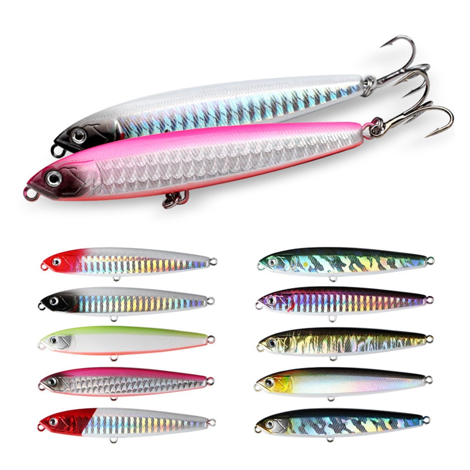 XILILHC 10 Stück Tackle Pencil Sinking 13g 16g 24g Minnow Angelköder Harter Köder Hochwertiges Vibrierendes Licht Süßwasser Meerwasser
