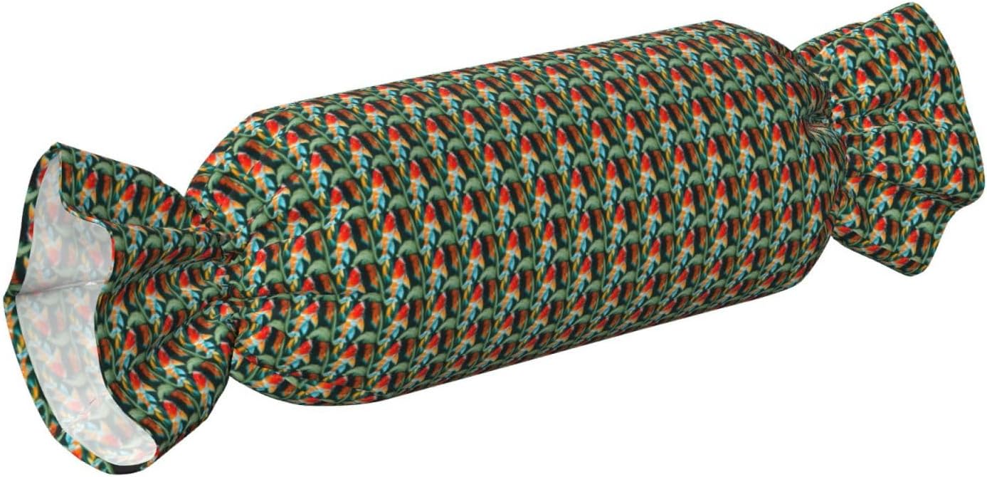 Pretty Koi Fish Print Candy Cylindrical Eco-Friendly Pillow Soft Velvet Living Room Bedroom Travel Decor