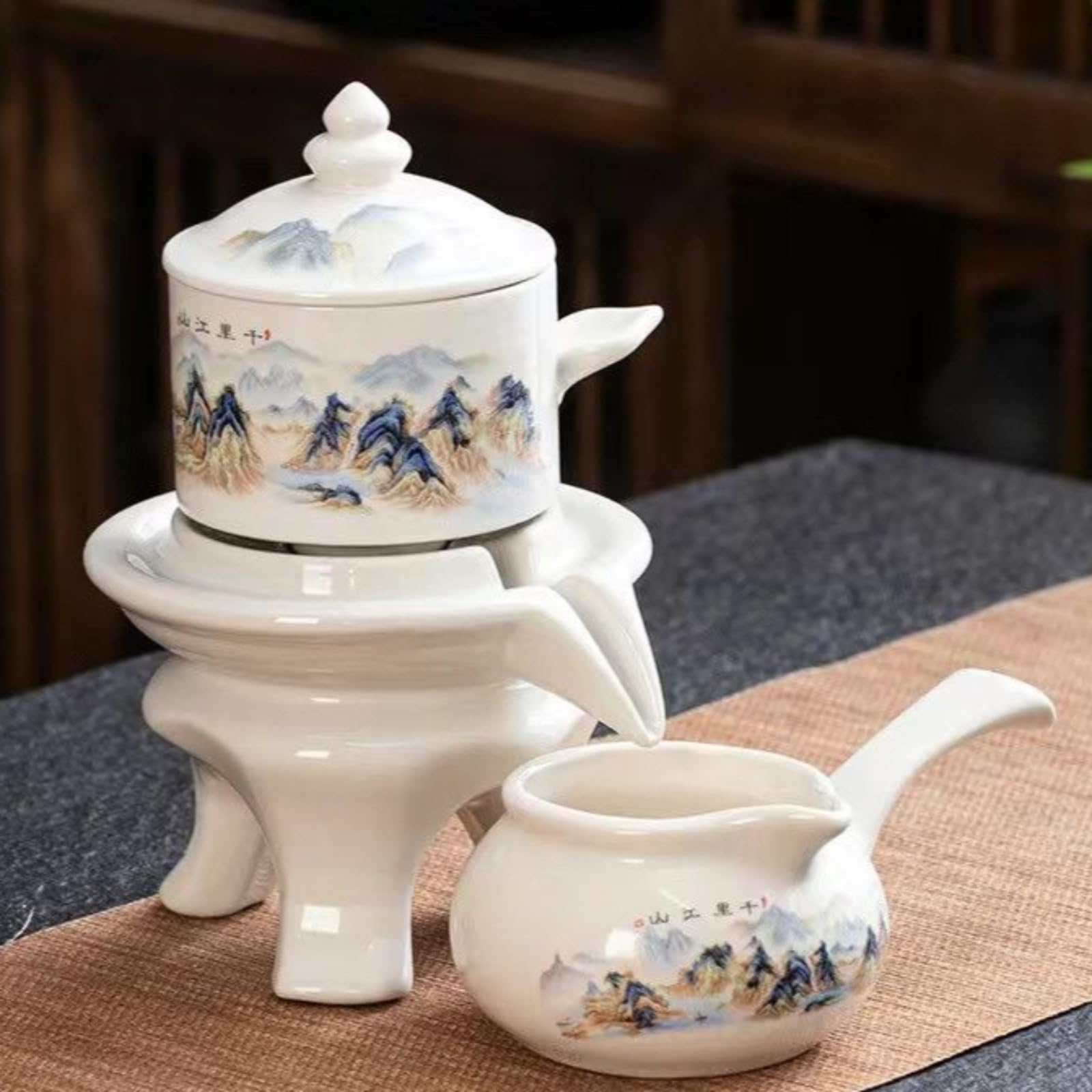 Kungfu Półautomatyczny zestaw do herbaty, 185 ml, 178.6 g, ceramiczny domowy zaparzacz do herbaty w stylu japońskim