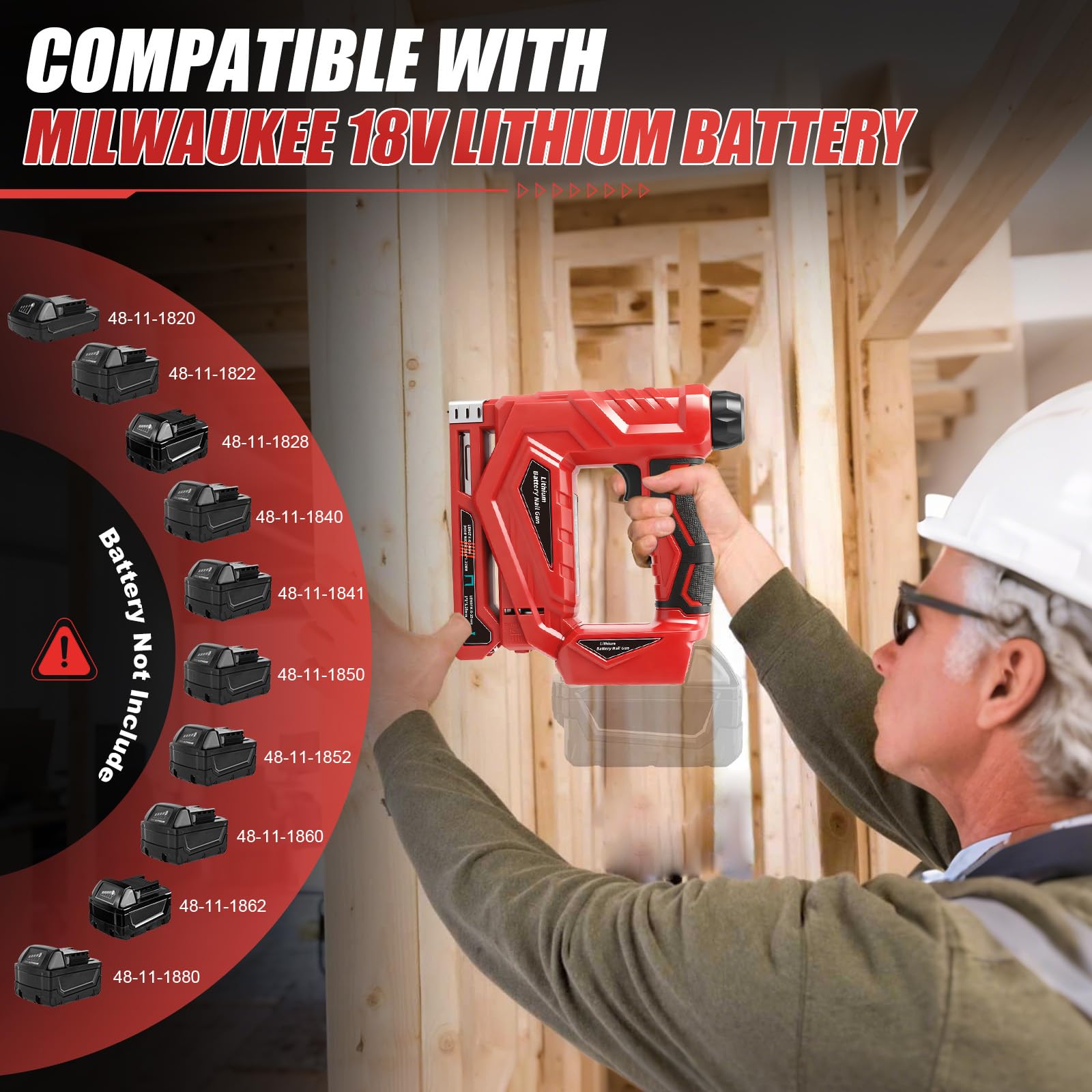 Agrafeuse Cloueuse Sans Fil Compatible avec Milwaukee 18V Batterie, 2 en 1 Agrafeuse électrique, 150 coups/min, Mode Monotir/Continu, avec 1000 clous et 1000 agrafes Pour le bois, DIY (sans batterie)