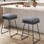 VASAGLE Counter Stools, Set of 2, Bar Stools with Cushion and Sled Base, Counter Height for Kitchen Island, Synthetic Leather and Steel, 16.5 x 17.7 x 25.6 Inches, Cappuccino Beige ULBC115L01