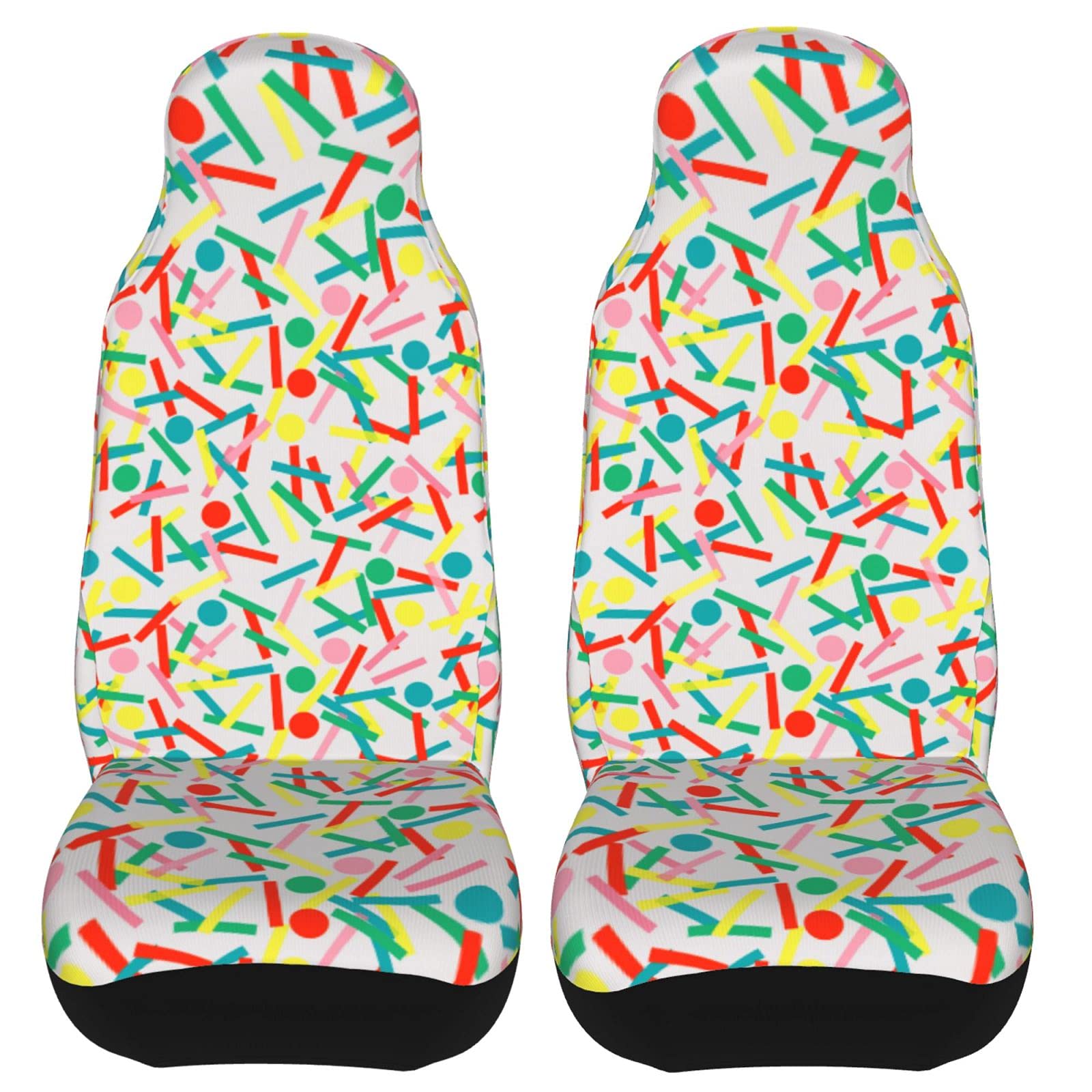HJBJKBKSDA Confetti 2 Pcs Car Seat Covers Set Vehicle Front Seat Protector Auto Interior Accessories Protetors Car Mat Covers Universal Fit Most Car SUV Van Truck