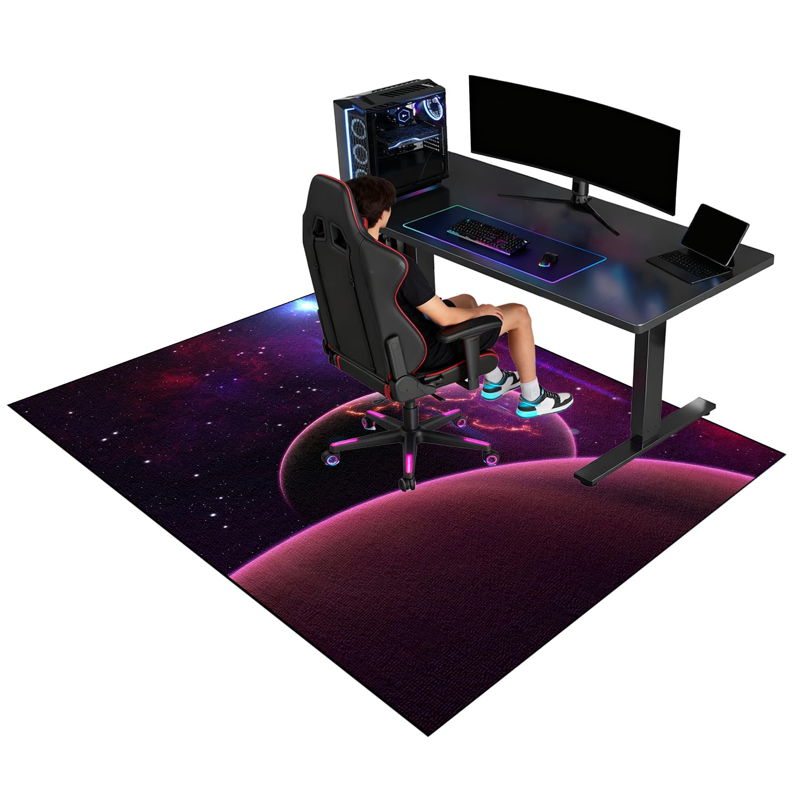 Floor Protector for Gaming Chair, Heavy Duty Computer Desk Chair Mat for Carpet 150 x 180 cm Gaming Computer Office Chair Mat for for Rolling Chair Multi Purpose Hard Floor Chair Mat Gaming Rug