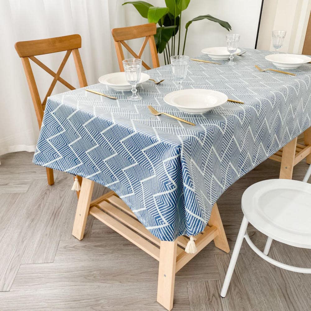 Nappe Antitâche 100% Imprimé Rectangle Linge de Coton Moderne Anti Chaud Nappe Rayure Imperméable et Anti Taches Bleu B 130 × 220cm