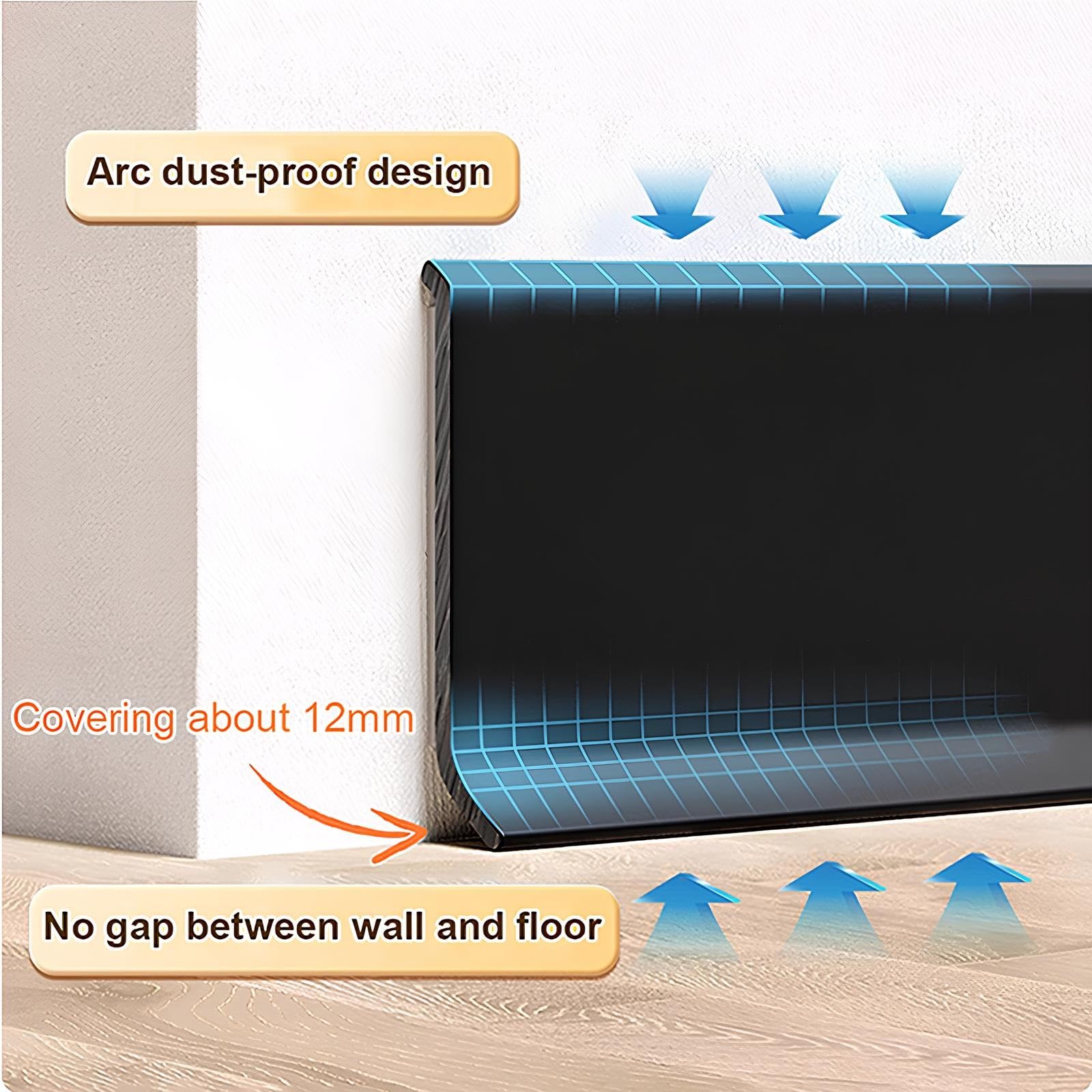 Rodapié autoadhesivo suave de PVC gris, 5 m x 10 cm, para sellado de bordes del suelo y protección de pared, fácil instalación de despegar y pegar