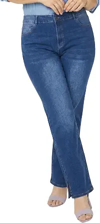 Women's Plus Size Straight Leg Jeans, High Waist Split Hem