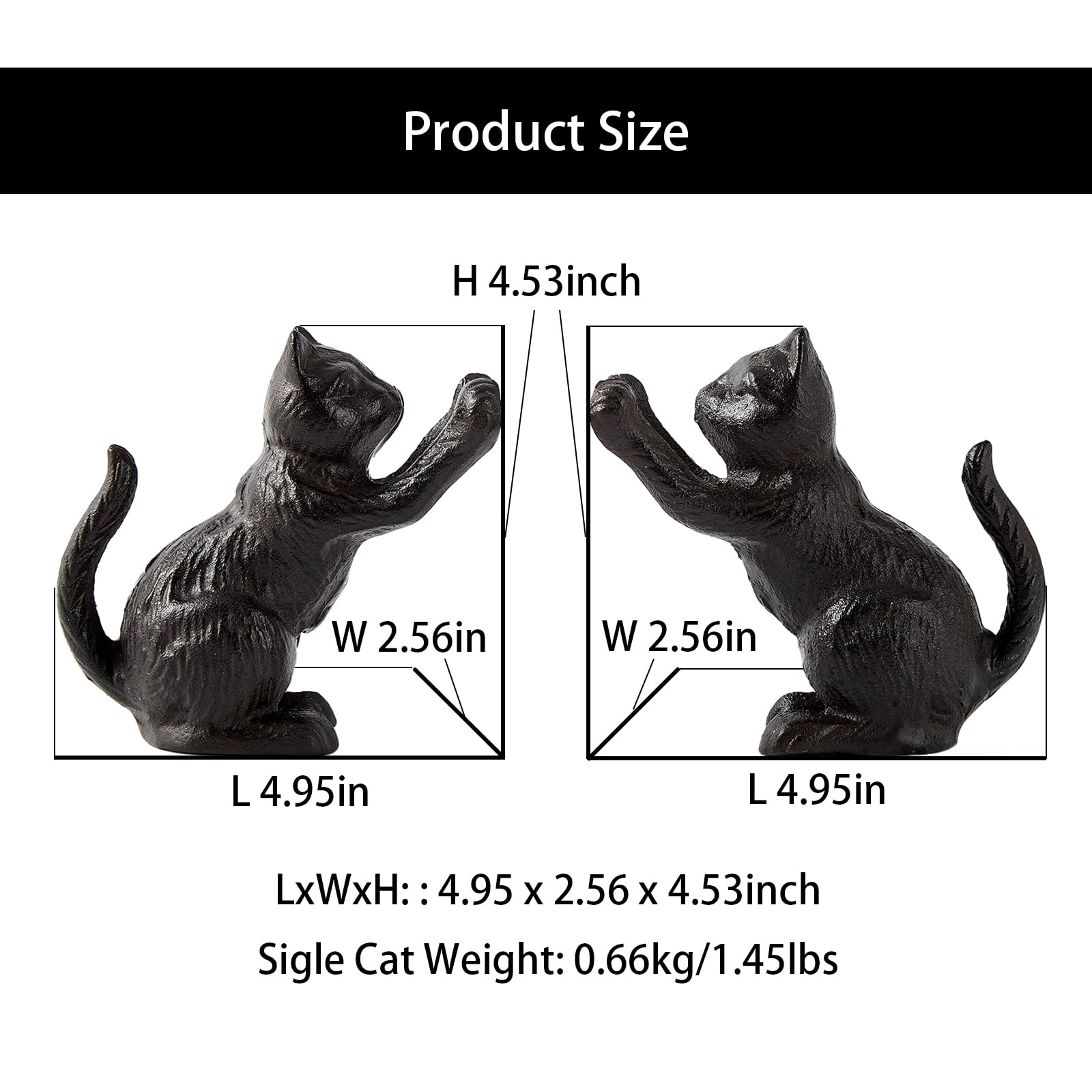 Denique Cat Decorative Bookends, Cute Book Ends to Hold Books, Bookends for Shelves, Unique Cast Iron Book Stopper for Heavy Books, Cat Office Decor, 1 Pair/2 PCS