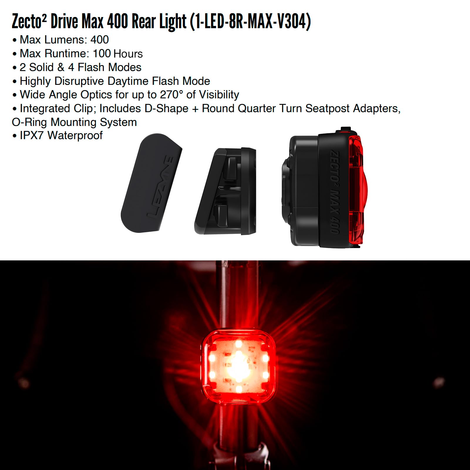 Amazon.com : LEZYNE Zecto2 Drive Max 400 Lumen Rear Bike Light