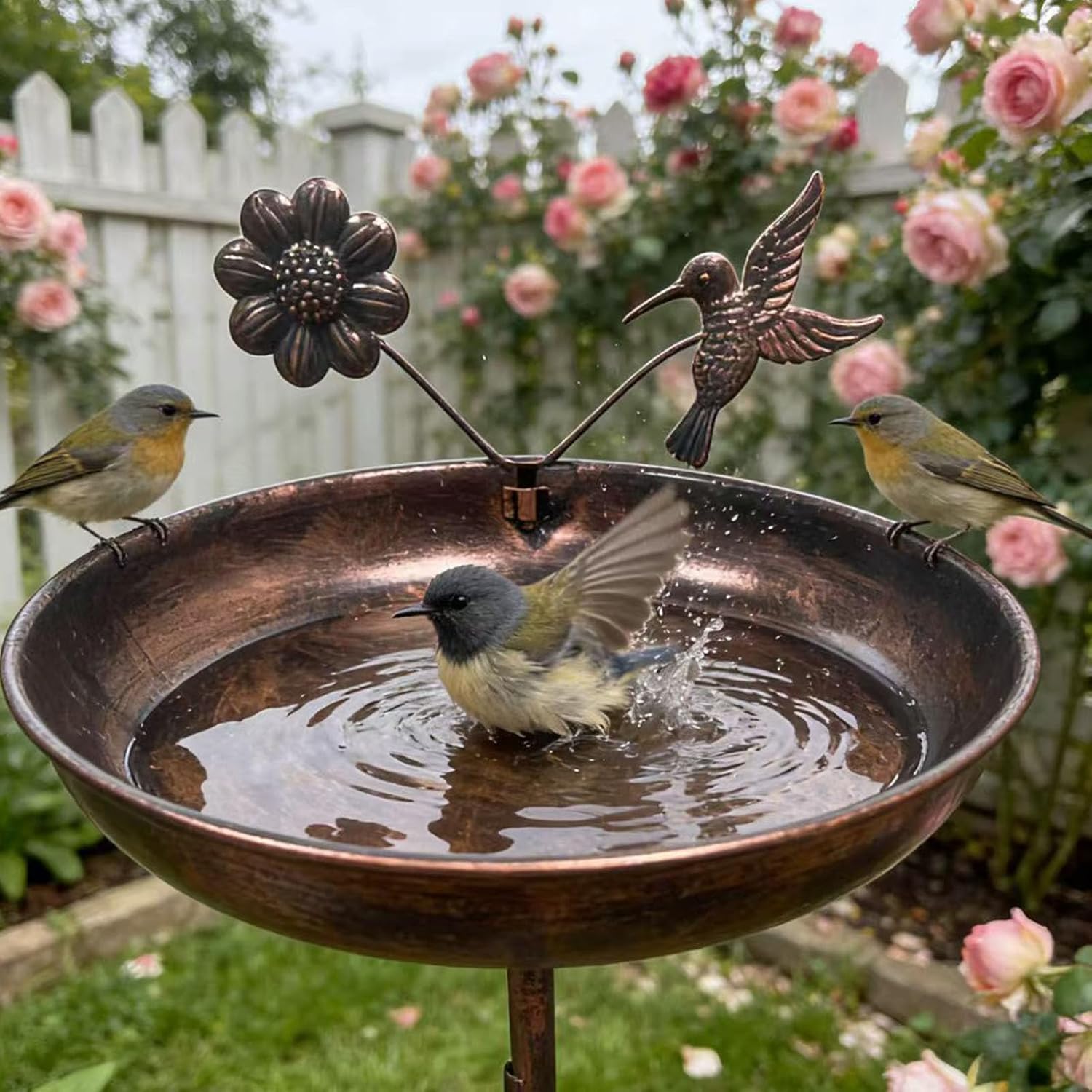 Vintage Outdoor Feeder Roomy Basin Sturdy Construction Welcomes Birds Hunter Bird Bath