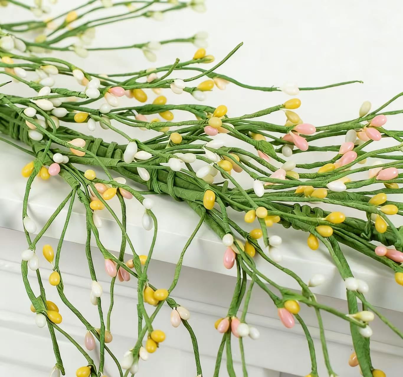 NeoL'artes 6.5ft Spring Easter Artificial Pip Berry Garlands Year Round Rustic Berries, Farmhouse Home Decor for Table Arrangements, Fireplace Mantel, and Centerpiece Decorations