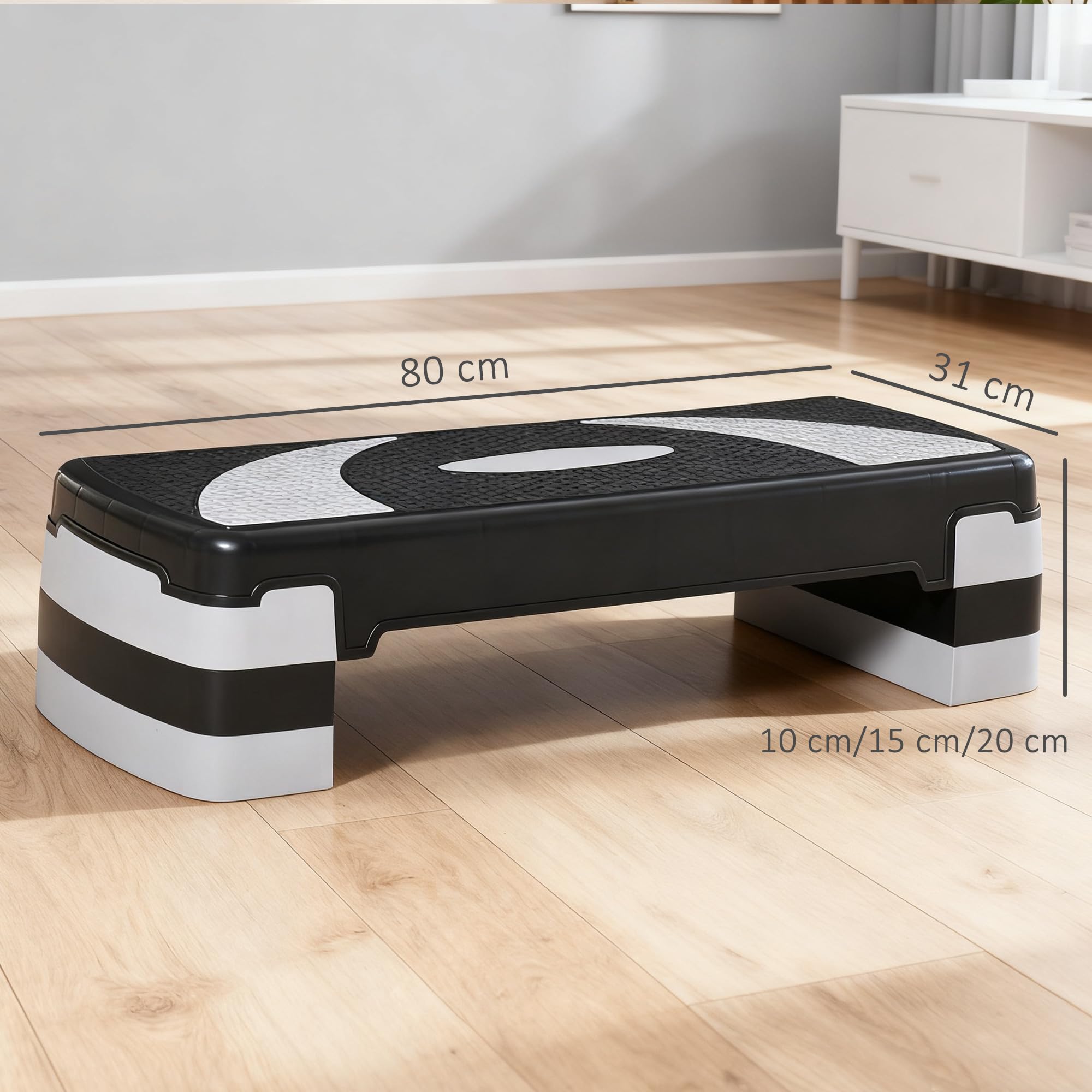 HOMCOM Stepper Fitness Aérobic Hauteur réglable 10/15/20 cm Surface antidérapante 80 x 31 x 20 cm