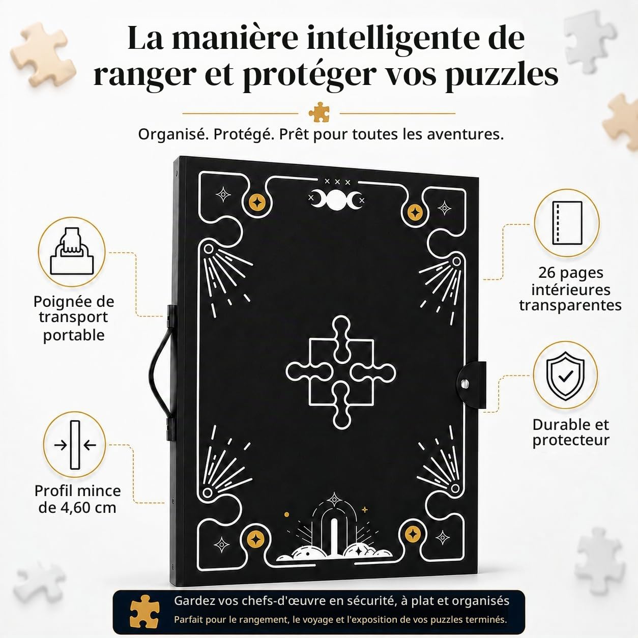 Rangement Puzzle, Classeur de Puzzles pour 1000 pièces, Organiseur Portable de Grande capacité, 26 Poches, Accessoire Puzzle, Protection Anti-poussière