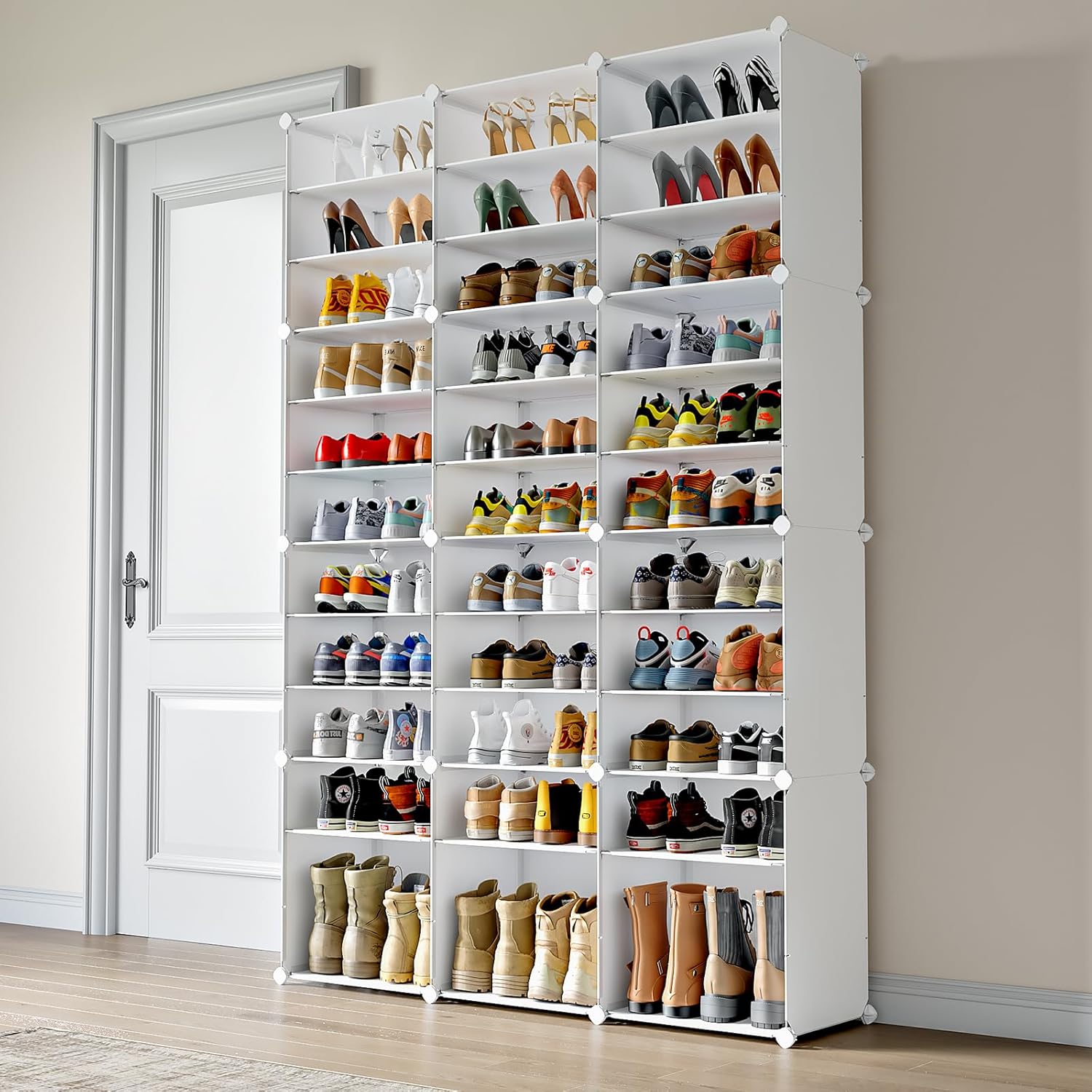 MAGINELS 72 Pairs Shoe Rack Organizer,Shoes Storage Cabinet,Shoe Closet Storage Organizer System,Large Tall Shoes Shelves for Living Room,Closet,Bedroom,Hallway, White(48x12x72in)