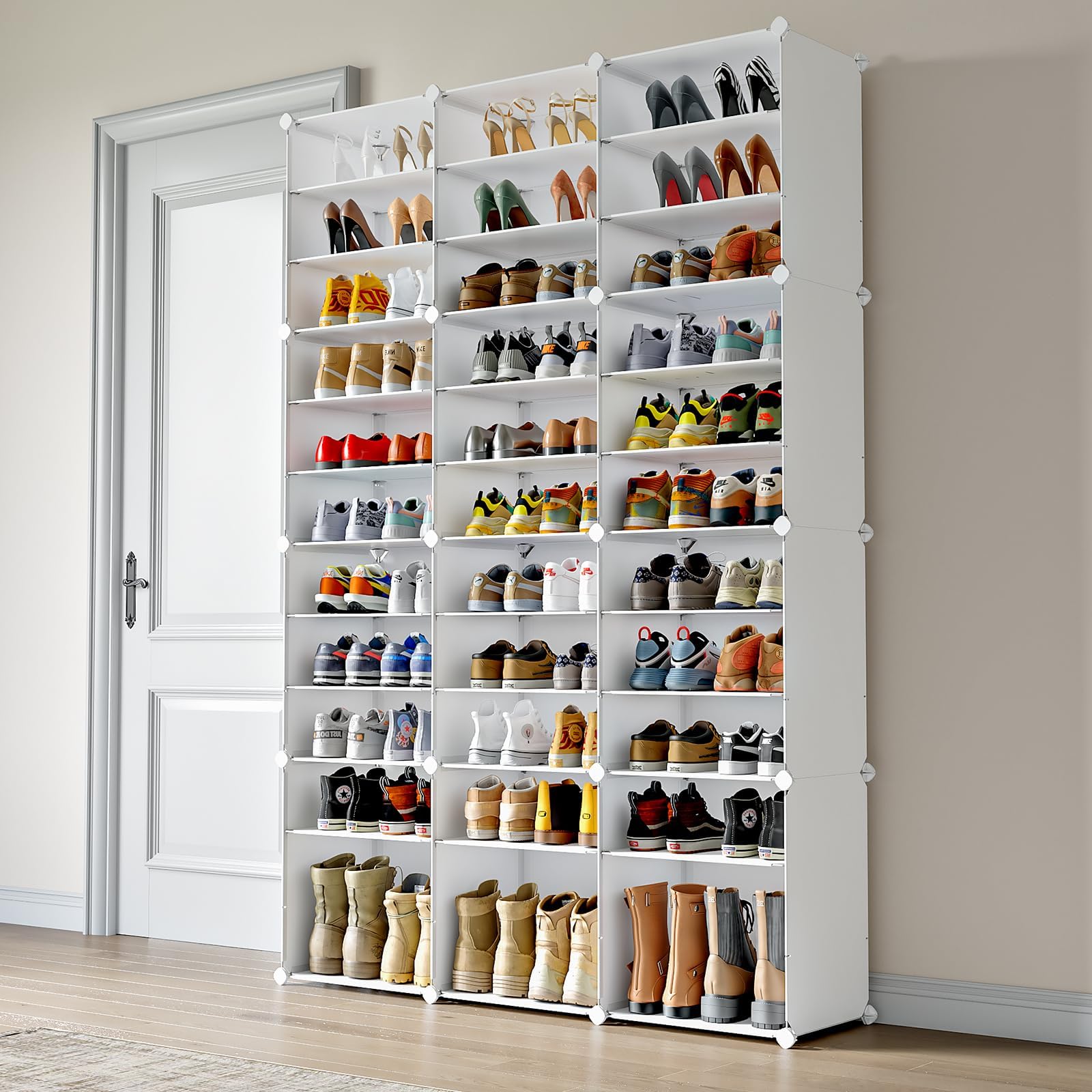 MAGINELS 72 Pairs shoe Rack Organizer, Shoes Storage Cabinet, Large Tall Shelves for Living Room, Closet, Bedroom, Hallway, White (48x12x72in)