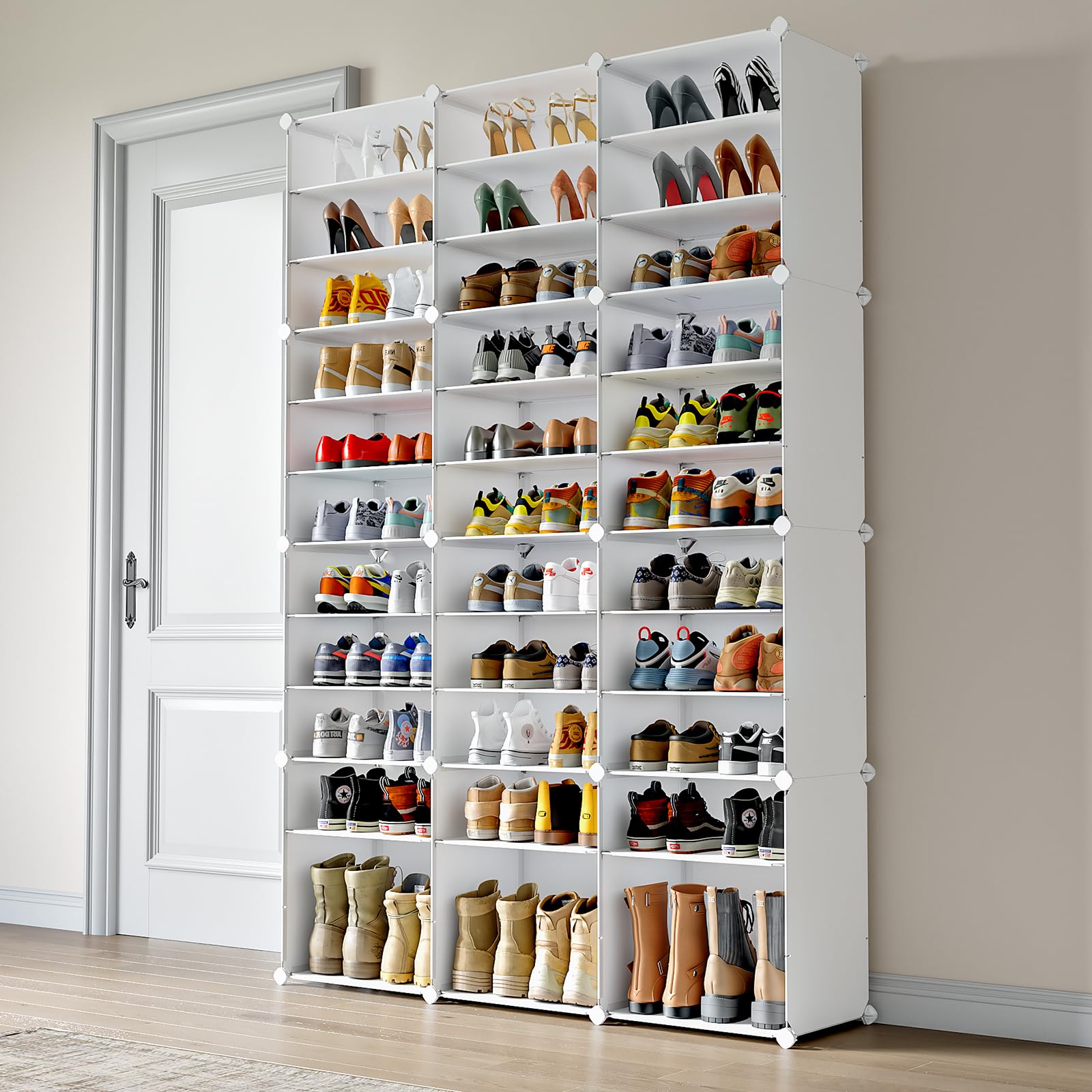 MAGINELS 72 Pairs Shoe Rack Organizer,Shoes Storage Cabinet,Shoe Closet Storage Organizer System,Large Tall Shoes Shelves for Living Room,Closet,Bedroom,Hallway, White(48x12x72in)