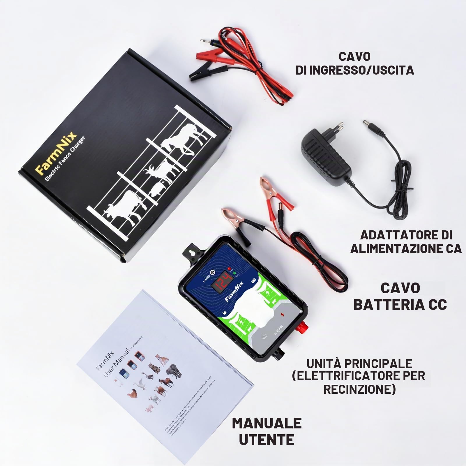 Recinzione da 230 V, con modalità on/off, 4,0 J per recinzioni elettriche da 24 KM, per la protezione di animali da fattoria, animali domestici, pollame, salici domestici, giardini