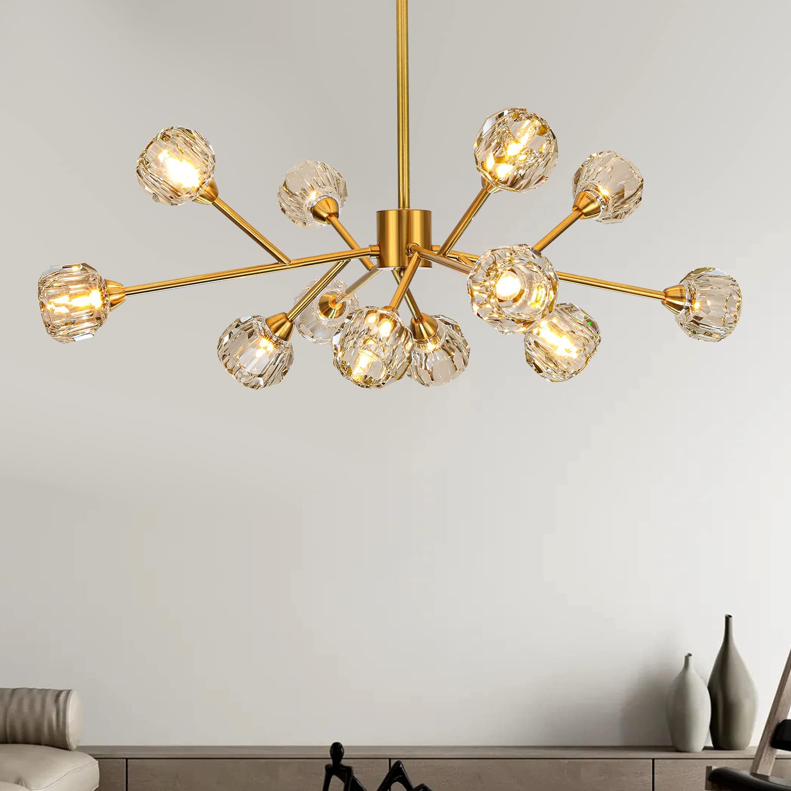 KXEcoLife Sputnik Chandeliers 12 Lights Modern Crystal Pendant Lighting Chandelier Mid Century Ceiling Light Fixtures for Dining Room Kitchen Island Living Bedroom Bar