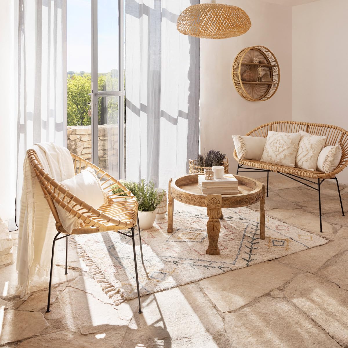 Atmosphera - Fauteuil Naturel en métal & Osier 66x65x85