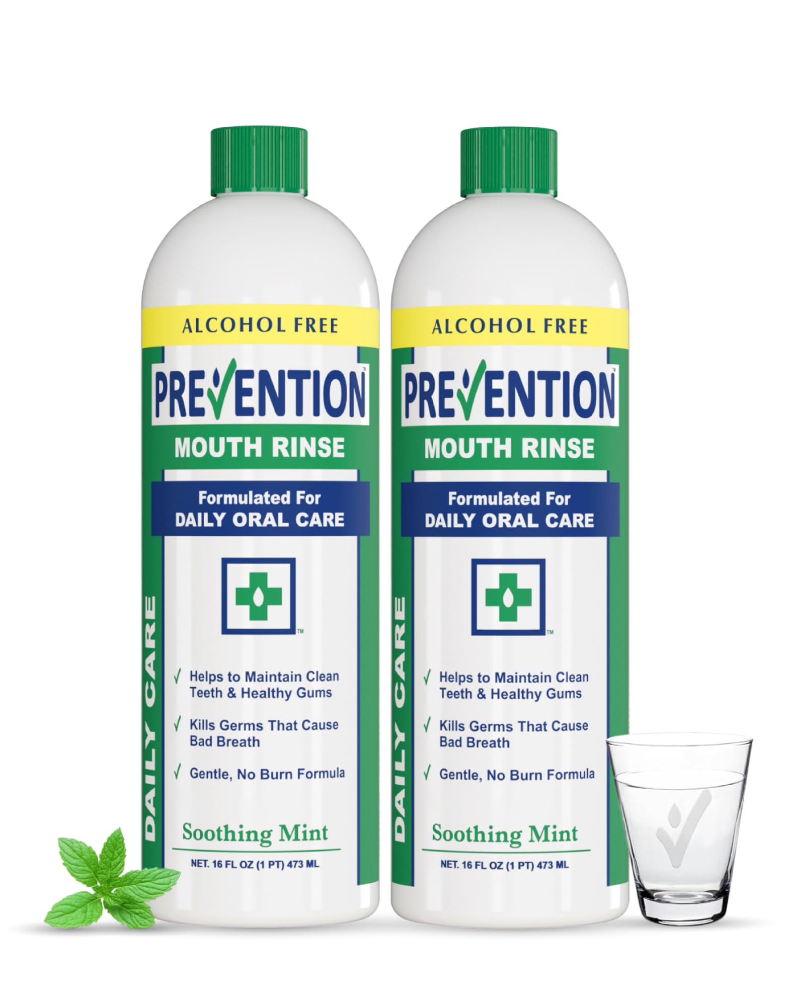 Prevention Daily Care Alcohol-Free Mouthwash, Hydrogen Peroxide Teeth Whitening with Soothing Fresh Mint for Bad Breath Treatment, Fluoride-Free Gum Care Oral Mouth Rinse 16 oz 2 Pack