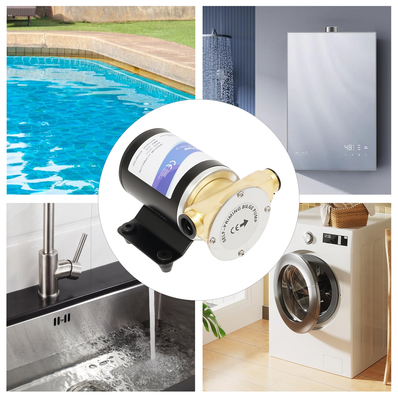 Bomba de agua de 120 W CC, 2850 rpm, silenciosa autocebante, 30/23 l/min, bomba sumergible para agricultura, jardín, estanque y drenaje de barcos (30 litros por minuto)