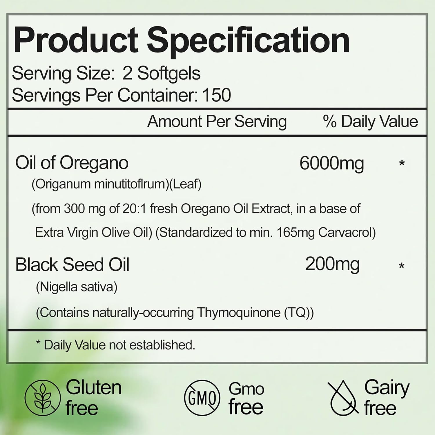 Oil of Oregano with Black Seed Oil - Oil of Oregano Capsules, Aceite de Orégano Capsulas, Immune Support, Non-GMO, Gluten Free, 6000MG 300 Softgels