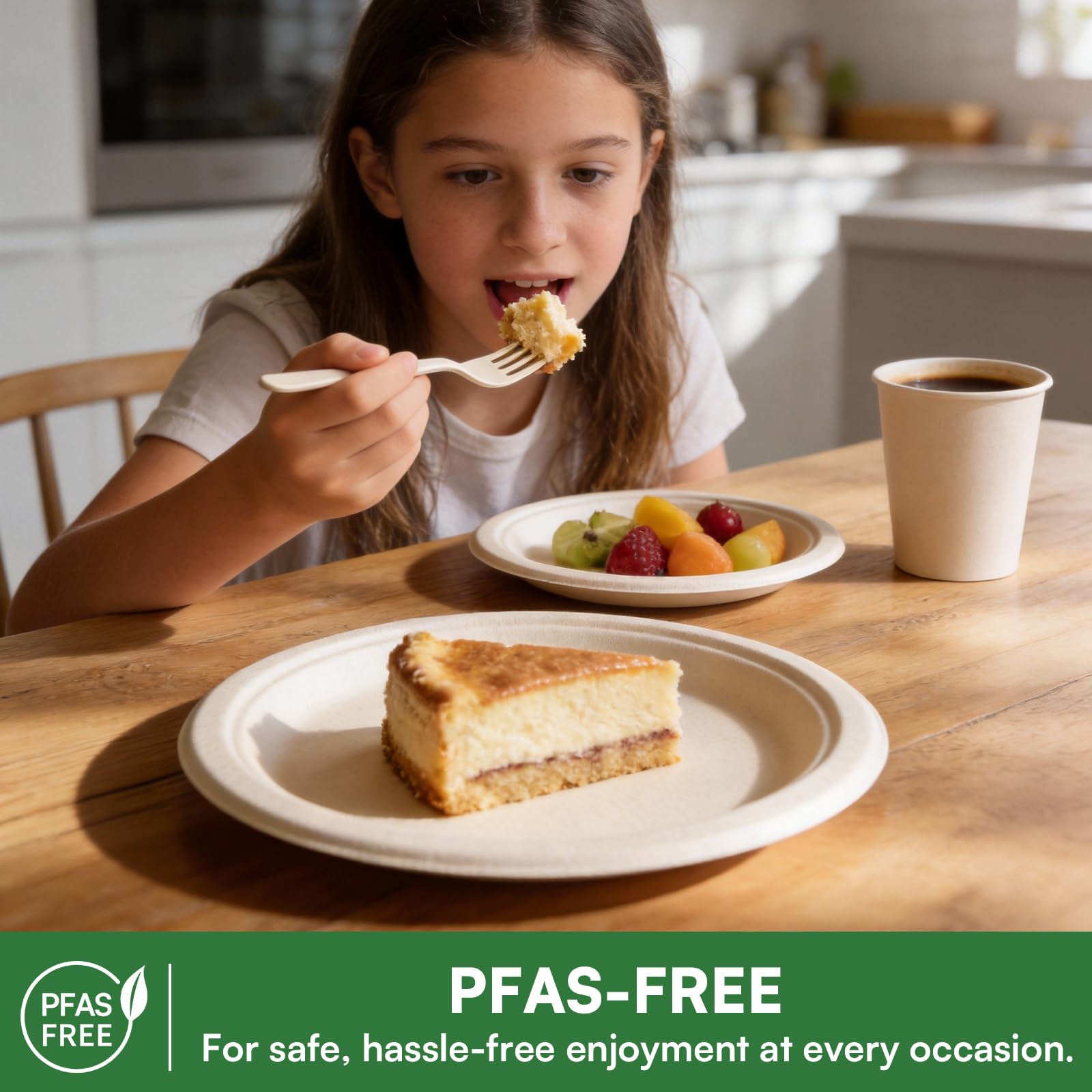 Finepak Compostable Paper Plates 9 Inch，Heavy Duty Paper Plates 100 Pack, Disposable Plates Biodegradable Dinnerware for Everyday Use, Party, Family (Microwave Safe) - 4