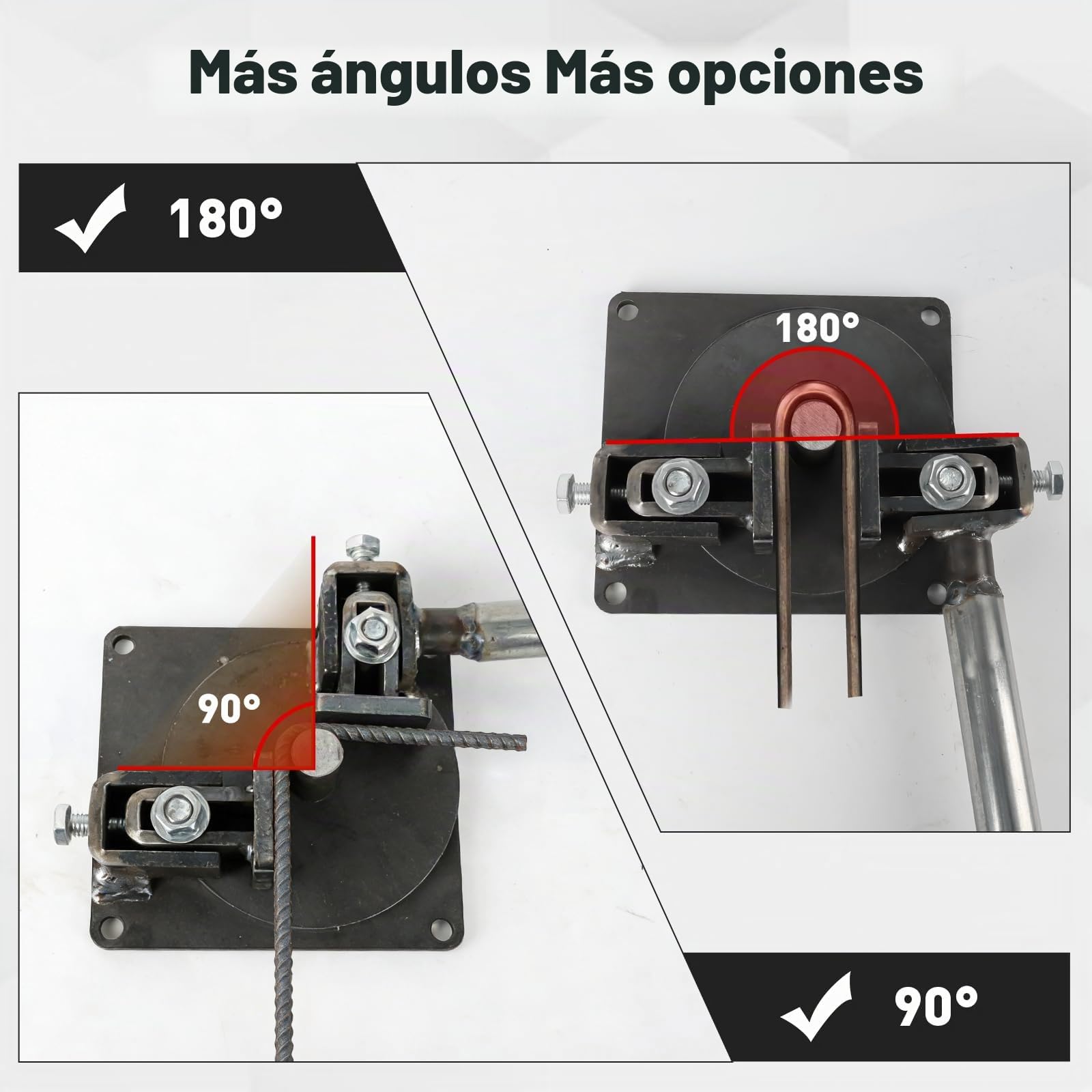 Dobladora manual de barras de refuerzo resistente, dobladora de tubos de acero chapado en zinc de grado 8.8 para varillas de refuerzo de 4 a 14 mm, con mango inoxidable de 370 mm y base de 195 x 180