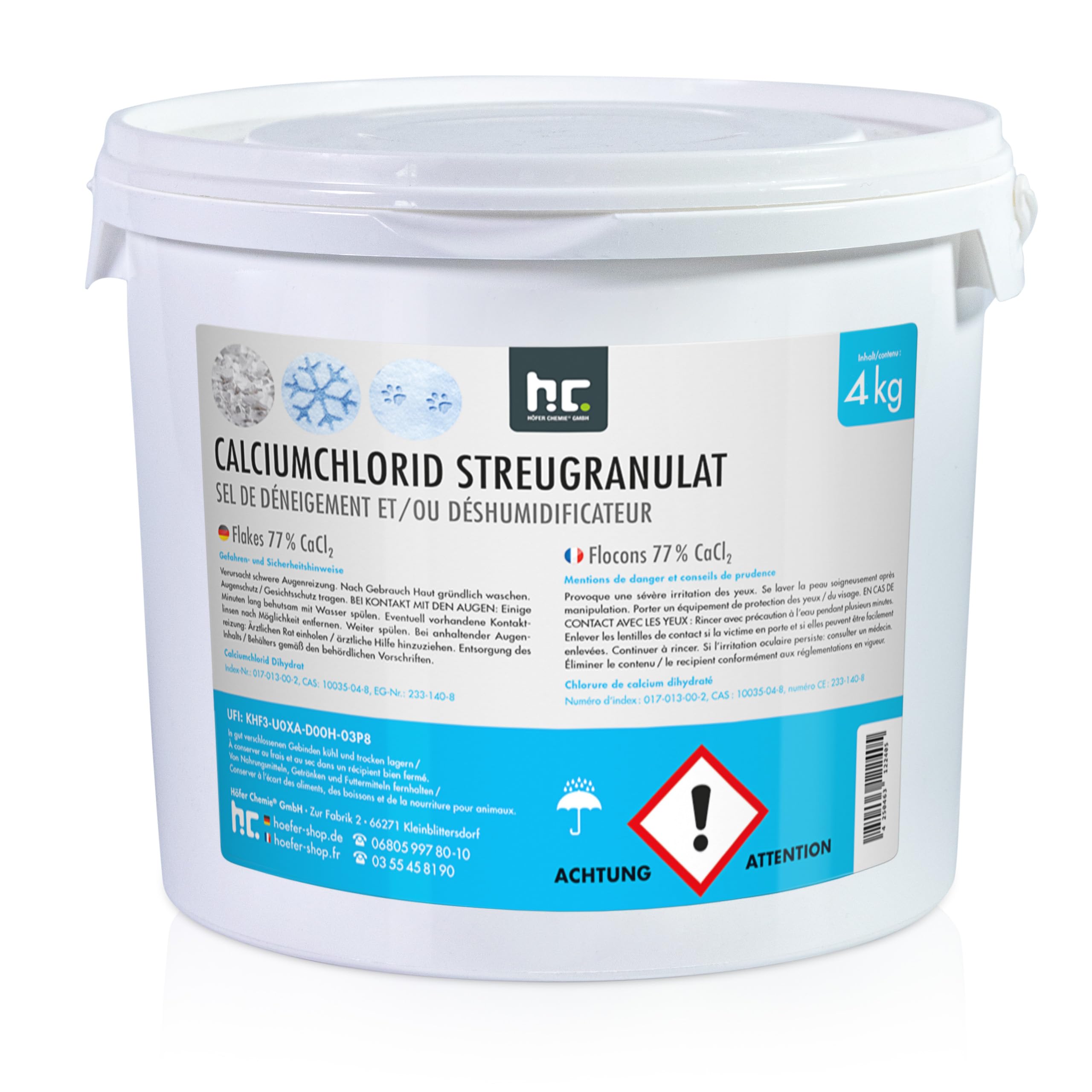 Höfer Chemie 4 kg Granulés de chlorure de calcium et déshumidificateur, très efficaces