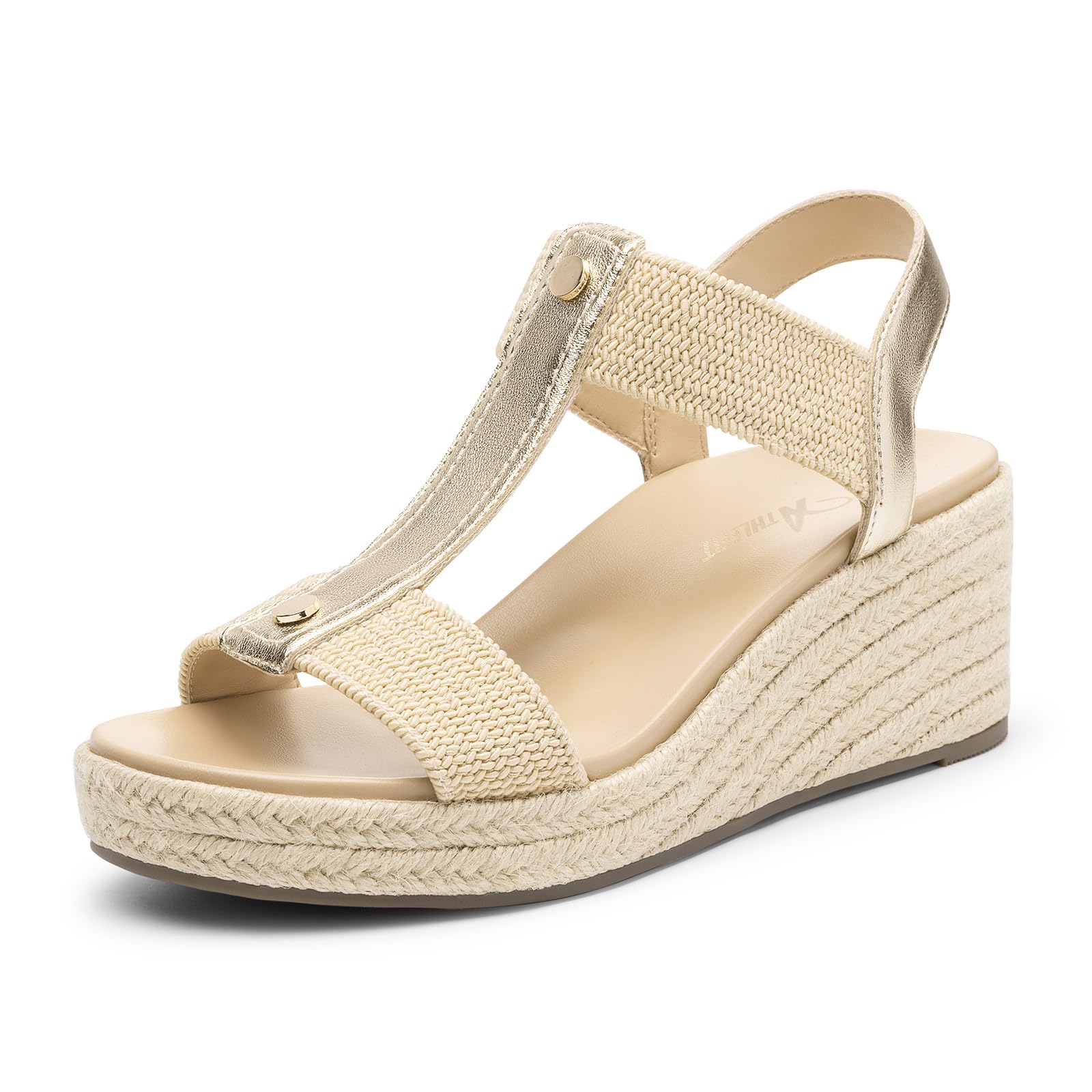 Athlefit Women's Espadrille Platform Wedge Sandals Comfortable Casual Open Toe Summer Dressy Arch Support Sandals with Elastic Strap — view 7