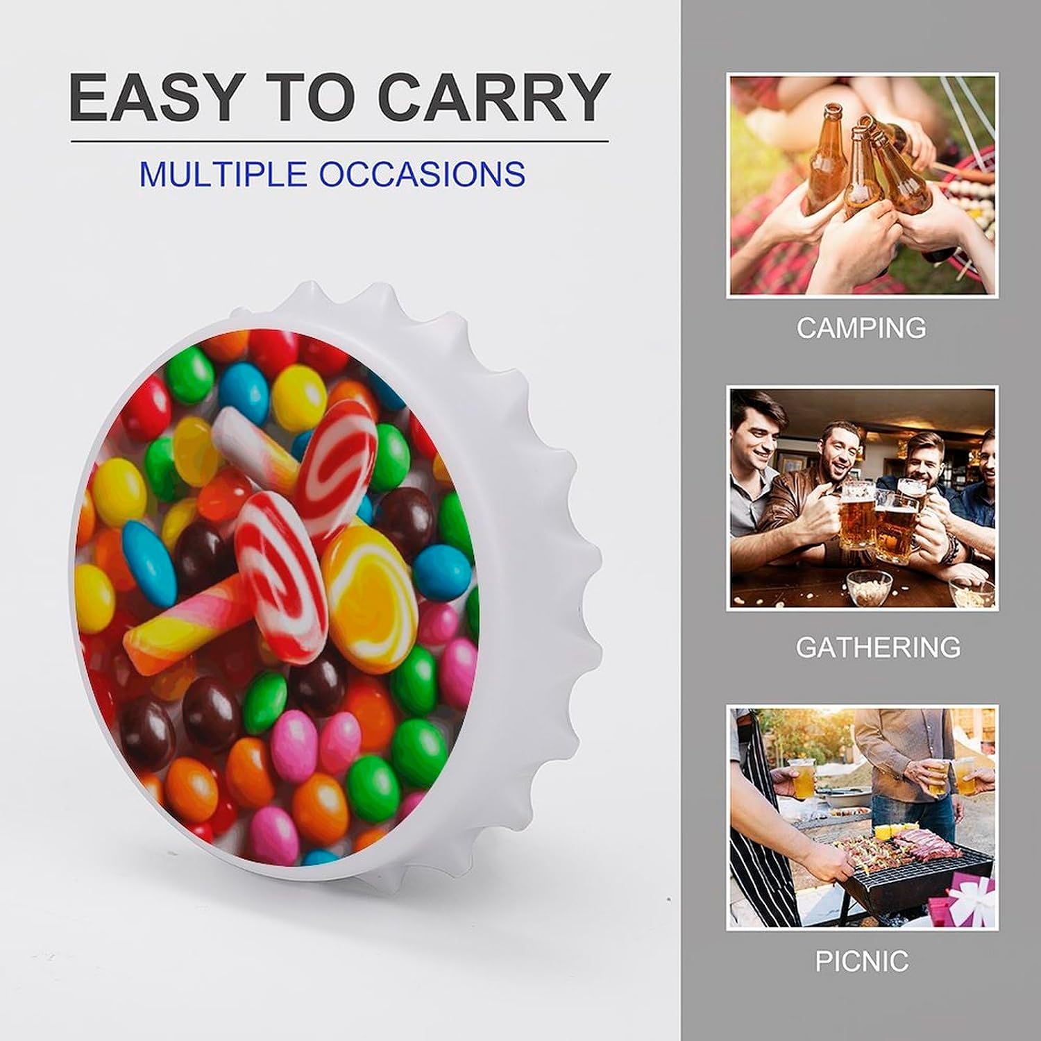 Round Colorful Candy Magnetic Bottle Opener for Fridge White image 5