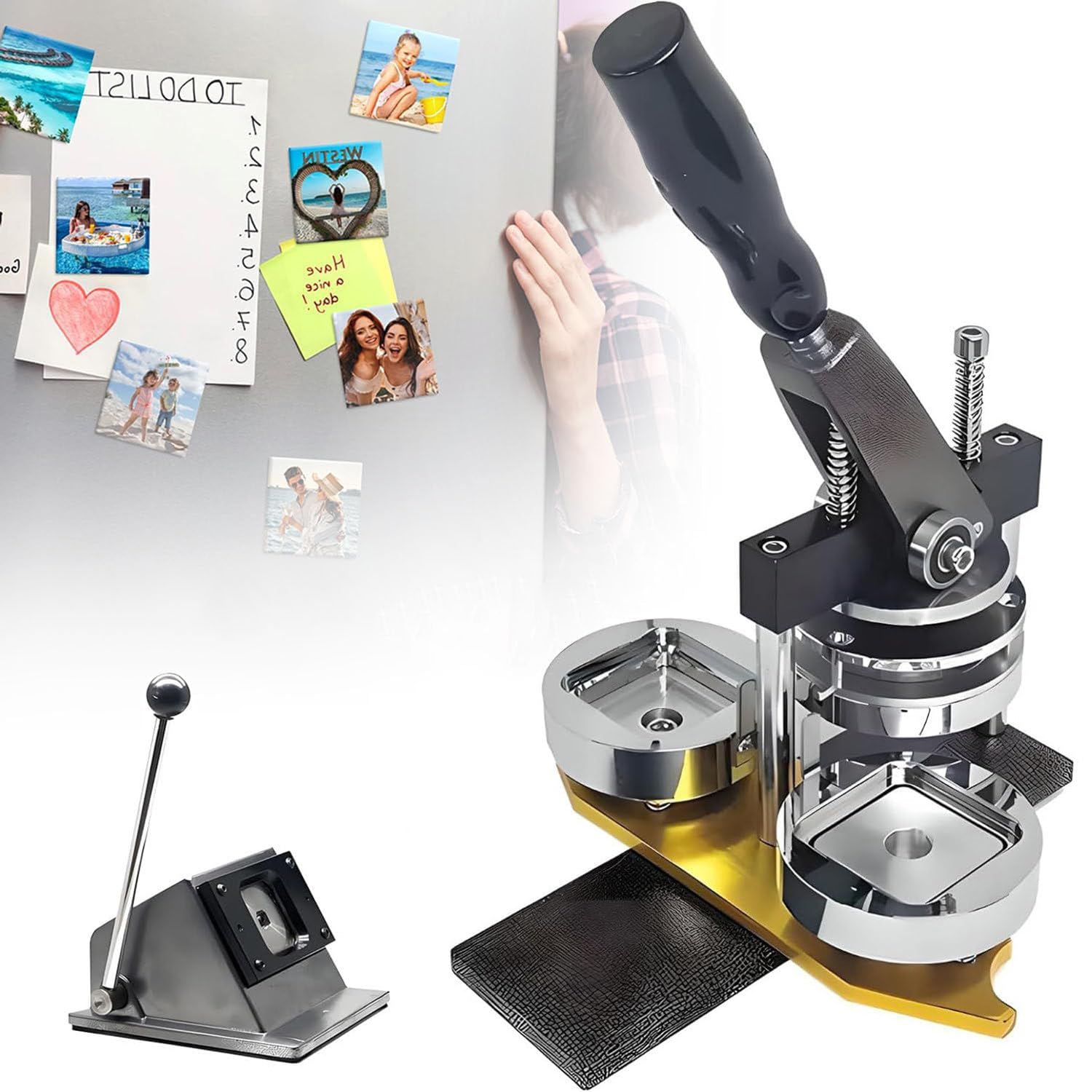 GTHTUHFD Fridge Magnet Machine Badge Maker Machine,Photo Magnet Machine, 63.5 * 63.5Mm Diy Square Fridge Magnet Making Machine Kit Including Machine & 100Pcs Consumables Set,63.5 * 63.5mm+100Set