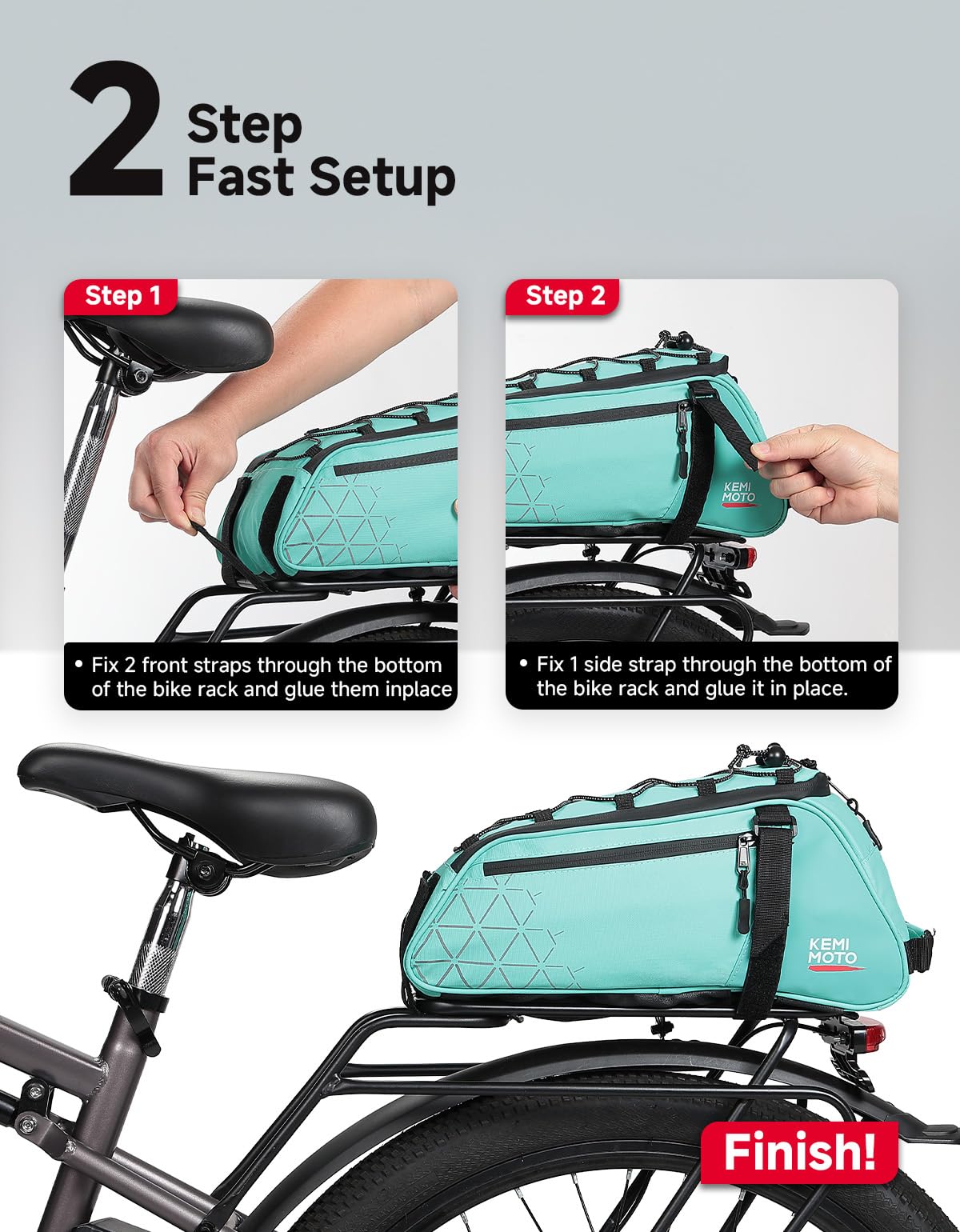 KEMIMOTO Borsa posteriore per portabici – 8L PVC impermeabile per bici da strada e mountain bike – Borsa nera per pendolari per la spesa e il ciclismo