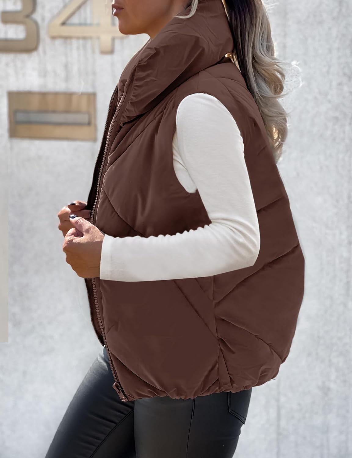 MEROKEETY Womens 2025 Puffer Vest Sleeveless Zip Up Quilted Coat Stand Collar Gilet Jacket With Pockets - Image 2