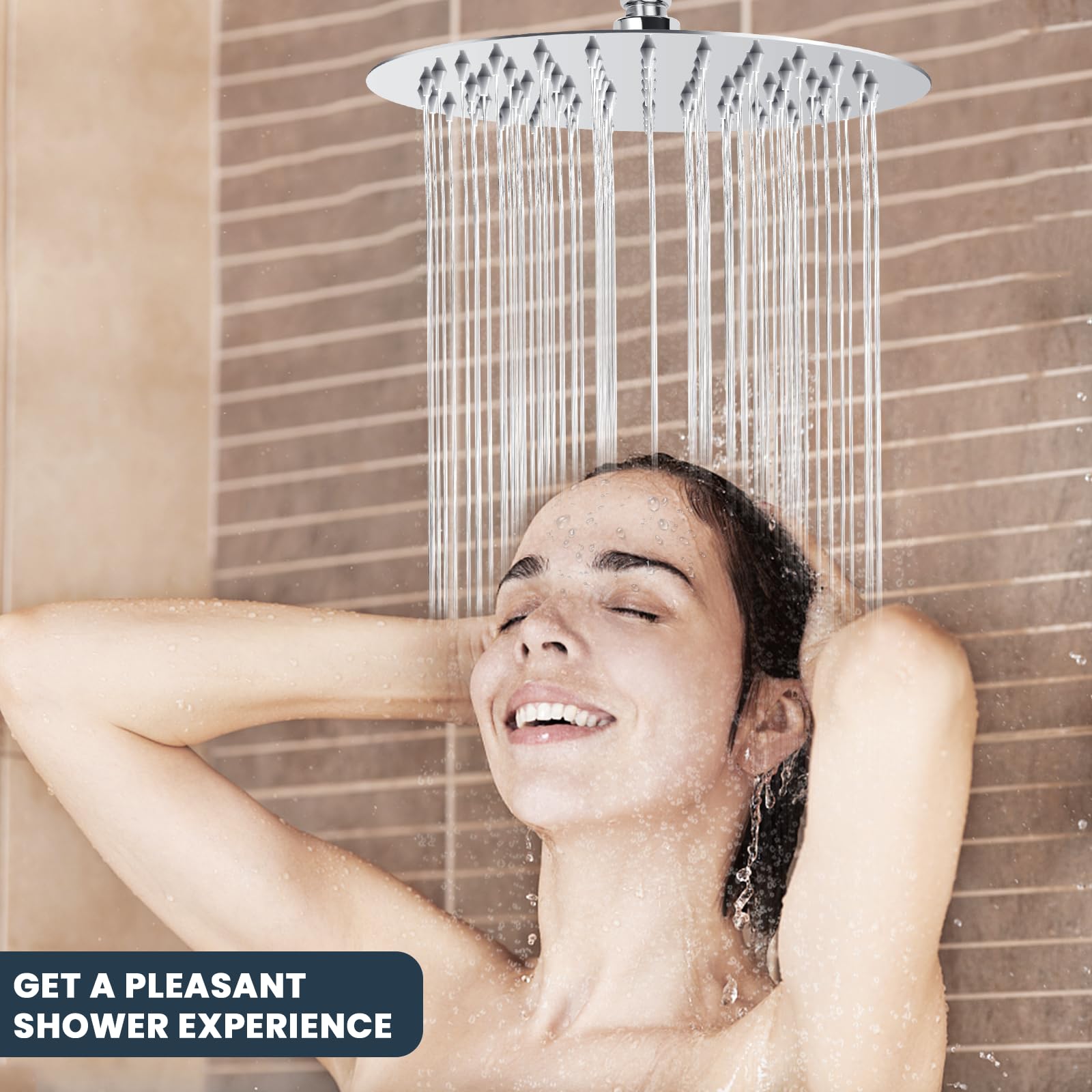Gowkeey Soffione Doccia 8 Pollici, Doccia Fisso Rotondo, Soffione per Doccia in Inox 304, Testa Doccia Regolabile 360°, Può essere installato a parete o a soffitto 20CM