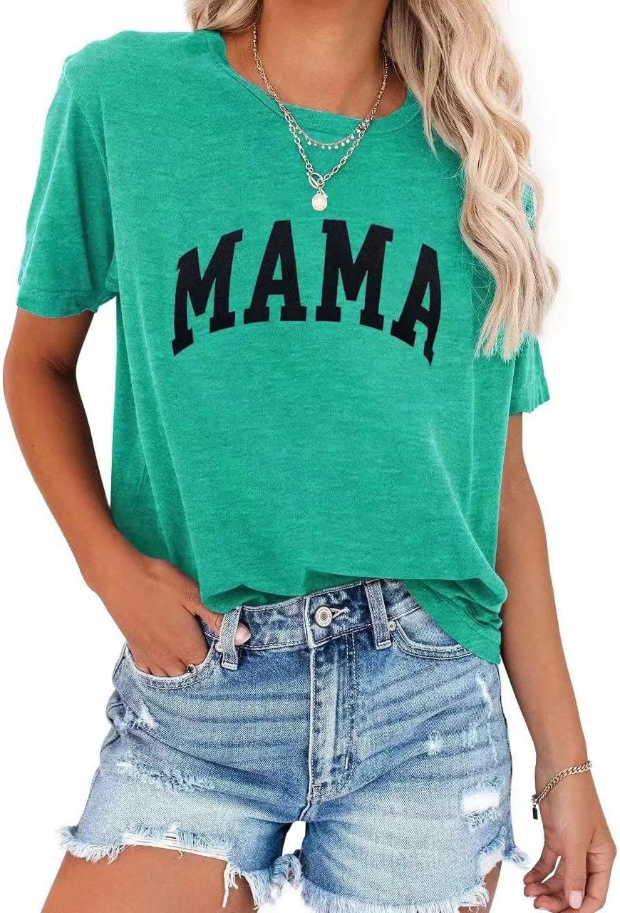 Tomteamell Mama Shirt Womens Short Sleeve Tops Trendy Graphic Tees Casual Mom Tshirt