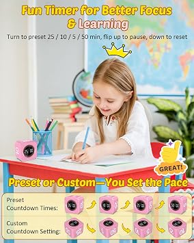 Pomodoro Timer Cube 5/10/25/50, Visual Productivity Flip Timer for Kids