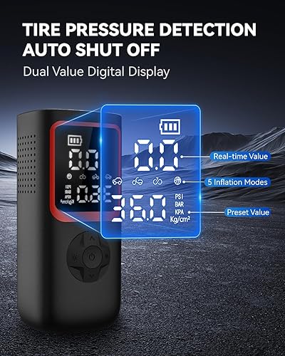 Miniatura 5 de Compresor de aire portátil para inflador de neumáticos, inflador de neumáticos portátil de 150 PSI con medidor de presión, compresor de aire
