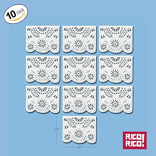Miniatura 2 de OLÉ RICO - Cartel de plástico mexicano de papel blanco Picado paquete de 1  1 panel grande de 16 pies de largo  Gran decoración para serpentinas de