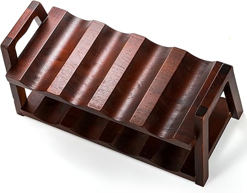 Miniatura 4 de Peohud Estante de vino para encimera, soporte de madera para vino de 8 botellas, 2 niveles, estante de almacenamiento de vino para el hogar, cocina,