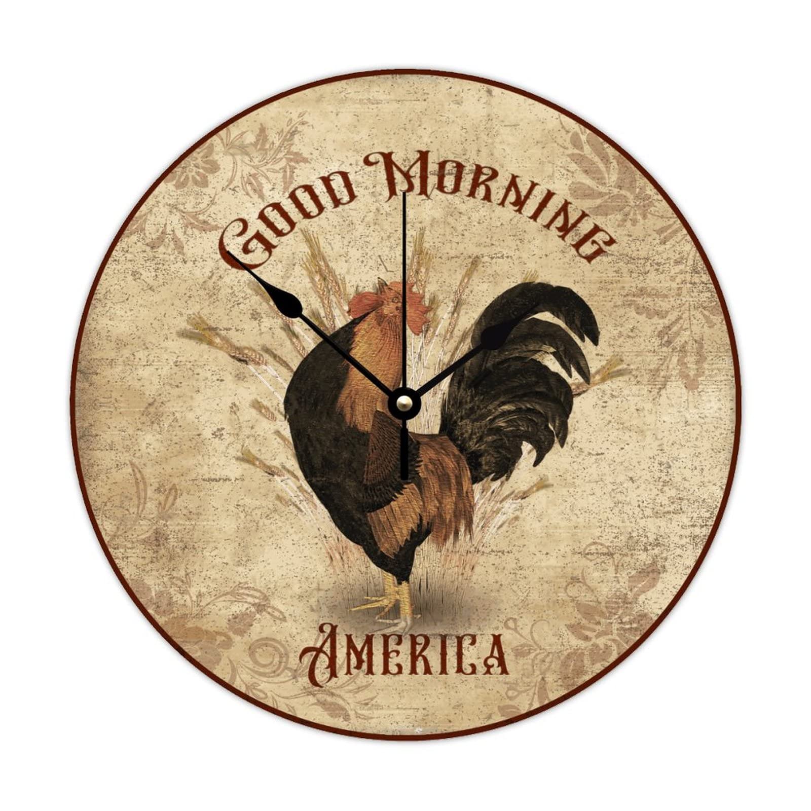 Horloge murale coq en bois pour décoration de cuisine