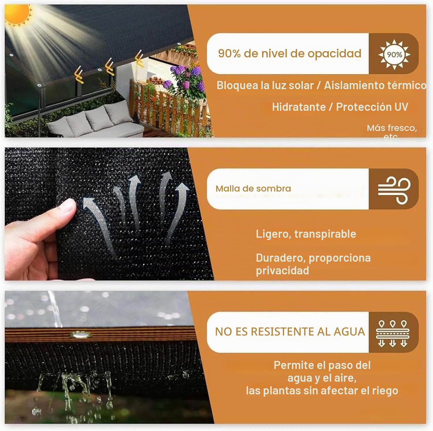 Red de sombreado 4 x 4 m, protección solar con ojales, tejido de protección visual 90% efecto sombreado, para invernadero y jardín