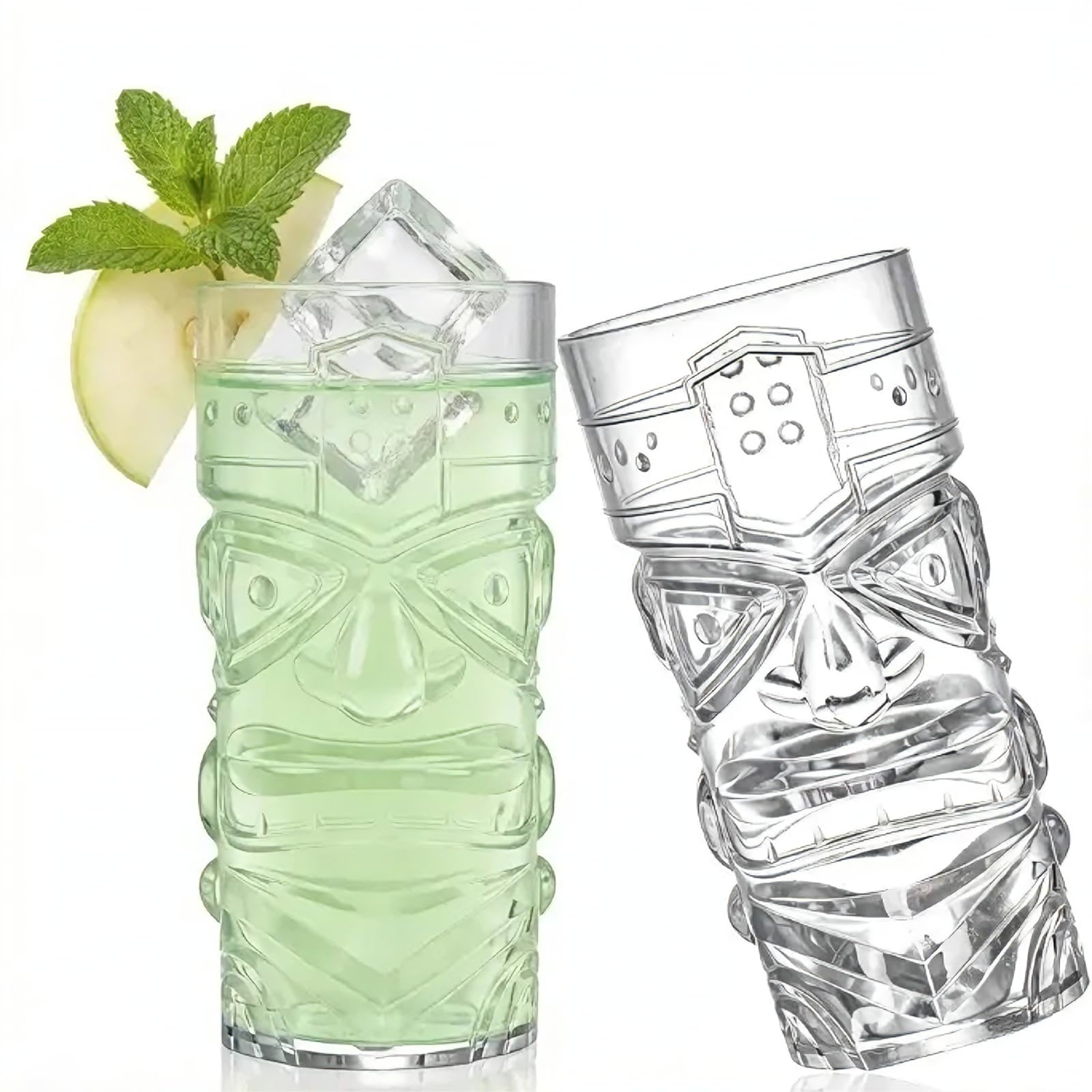 Okllen Paquete de 8 vasos Tiki de plástico, tazas de cóctel Tiki transparentes de 16 onzas, vasos elegantes y trapicales para beber para bar moderno, fiesta hawaiana, suministros de fiesta Luau