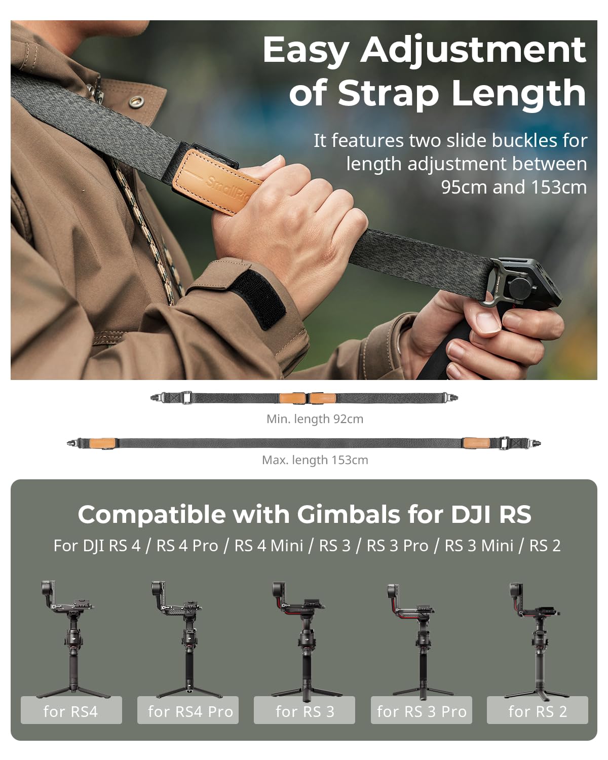 SMALLRIG Gewichtsreduzierender Schultergurt, Sling-Griff für DJI, Gimbal-Gürtel mit Verbesserten QD-Schnallen für RS 4 / RS 4 Pro/RS 4 Mini/RS 3 / RS 3 Pro/RS 3 Mini/RS 2, Schwarz - 5362