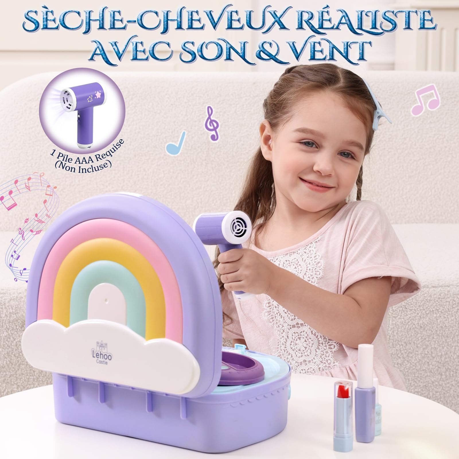 Lehoo Castle Coiffeuse 2-1 Faux Maquillage Enfant Fille Jouet
