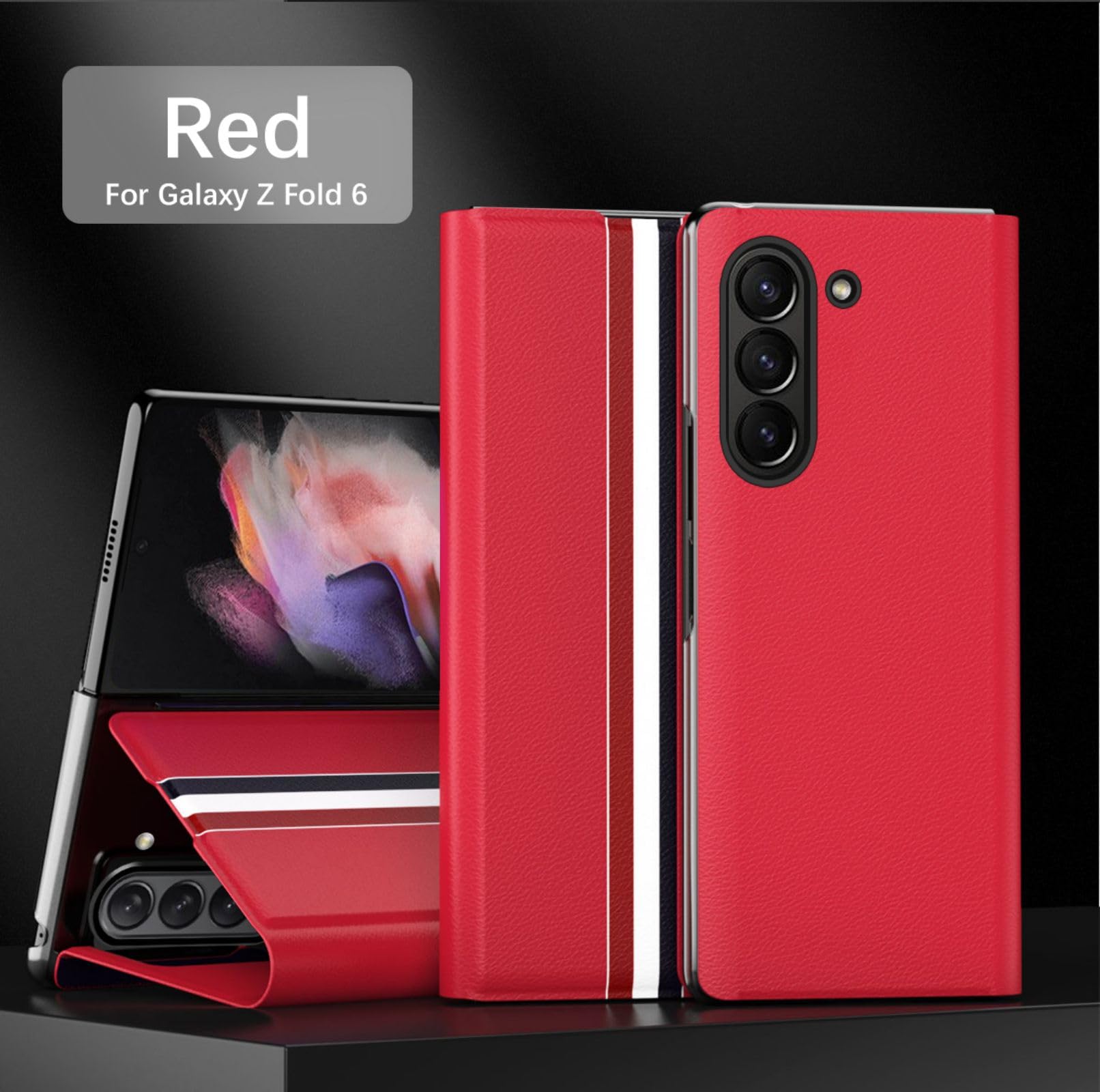 für Fold6 Klapphüllen + Wallet Card Slot,Ständer Leder Magnetic Flip Folio Shell für Samsung Galaxy Z Fold6(3)